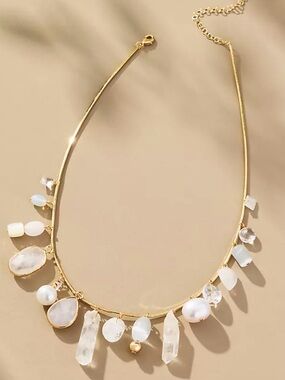 Anthropologie Multi Colorful Stone Pearl Necklace
